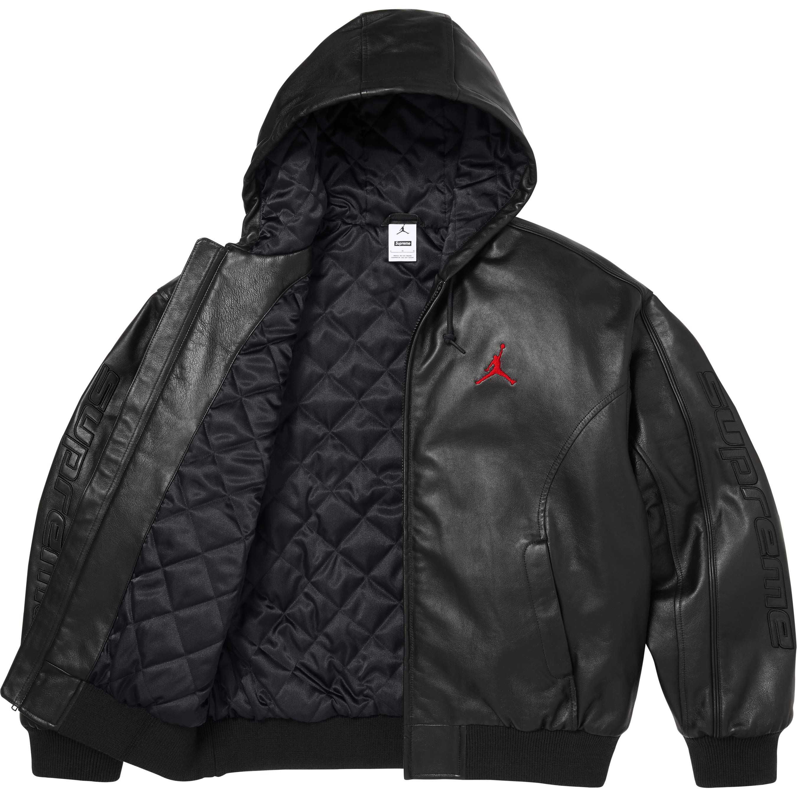 Supreme®/Jordan® Hooded Leather Jacket view 15